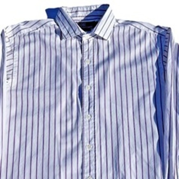 Vtg Polo Ralph Lauren Men's Dress Shirt 16.5 34 Purple Stripe Button Down Preppy - Picture 1 of 8
